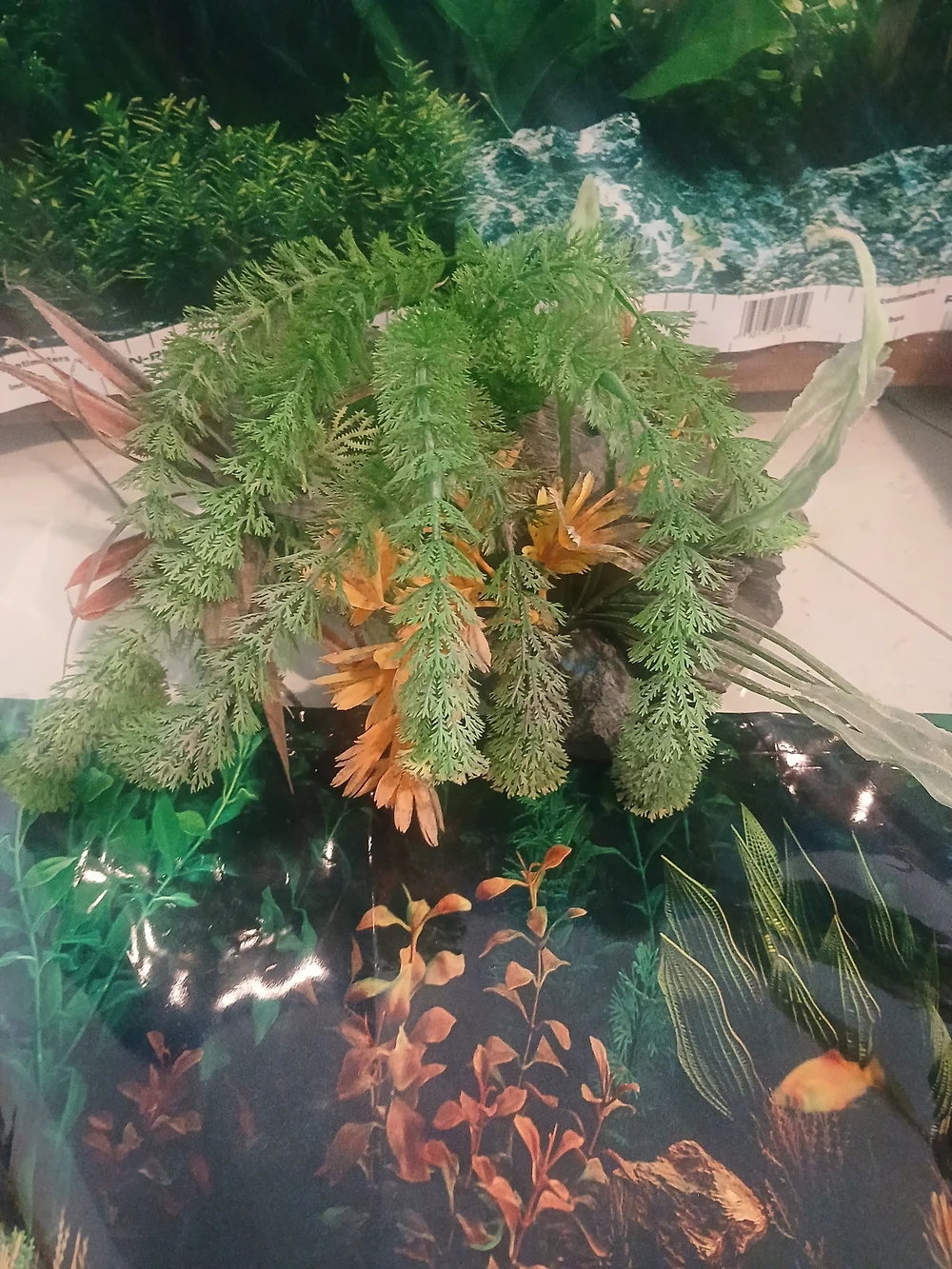 Aquarium Decorative Rock and Plant Ornament - Green and Tan
